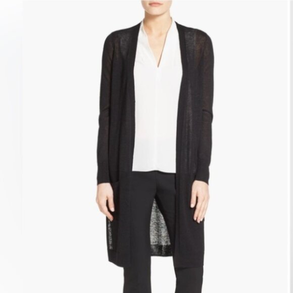 Nordstrom Halogen Linen Blend Longline Open Front Black Cardigan Size 1/XS - Picture 1 of 13